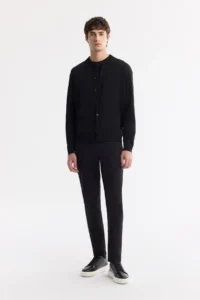 Avva Men's Black Polo Collar Buttoned Rayon Anti-Pilling Knitwear Regular Fit Cardigan - Image 5