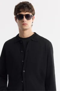 Avva Men's Black Polo Collar Buttoned Rayon Anti-Pilling Knitwear Regular Fit Cardigan - Image 8