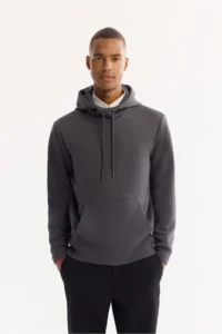 Avva Men's Anthracite Hooded Cotton Bi-Stretch Regular Fit Sweatshirt