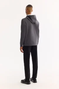 Avva Men's Anthracite Hooded Cotton Bi-Stretch Regular Fit Sweatshirt - Image 4