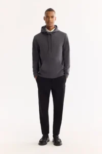 Avva Men's Anthracite Hooded Cotton Bi-Stretch Regular Fit Sweatshirt - Image 6