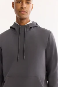 Avva Men's Anthracite Hooded Cotton Bi-Stretch Regular Fit Sweatshirt - Image 7