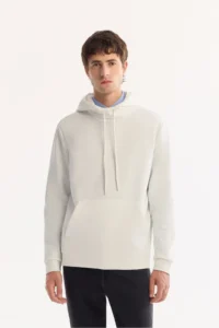 Avva Men's Ecru Hooded Cotton Bi-Stretch Regular Fit Sweatshirt