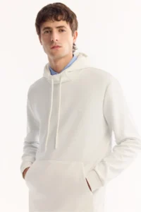 Avva Men's Ecru Hooded Cotton Bi-Stretch Regular Fit Sweatshirt - Image 5