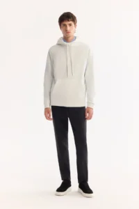 Avva Men's Ecru Hooded Cotton Bi-Stretch Regular Fit Sweatshirt - Image 7