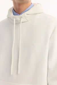Avva Men's Ecru Hooded Cotton Bi-Stretch Regular Fit Sweatshirt - Image 8