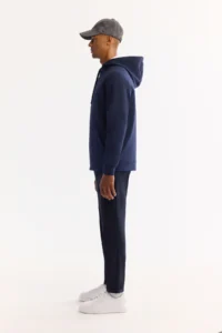 Avva Men's Navy Blue Hooded Cotton Bi-Stretch Regular Fit Sweatshirt - Image 3