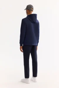 Avva Men's Navy Blue Hooded Cotton Bi-Stretch Regular Fit Sweatshirt - Image 4
