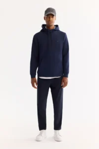 Avva Men's Navy Blue Hooded Cotton Bi-Stretch Regular Fit Sweatshirt - Image 7