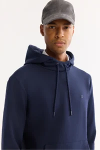 Avva Men's Navy Blue Hooded Cotton Bi-Stretch Regular Fit Sweatshirt - Image 8