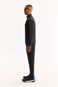 Avva Men's Black Stand-up Collar Zippered Inside Raster Bi-Stretch Technical Fabric Regular Fit Sweatshirt - Image 3