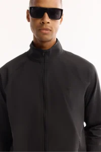 Avva Men's Black Stand-up Collar Zippered Inside Raster Bi-Stretch Technical Fabric Regular Fit Sweatshirt - Image 5