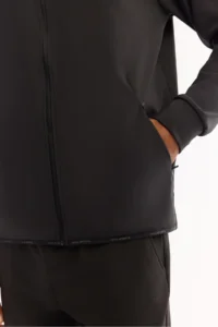 Avva Men's Black Stand-up Collar Zippered Inside Raster Bi-Stretch Technical Fabric Regular Fit Sweatshirt - Image 6