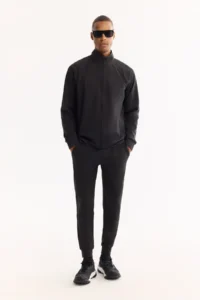 Avva Men's Black Stand-up Collar Zippered Inside Raster Bi-Stretch Technical Fabric Regular Fit Sweatshirt - Image 7