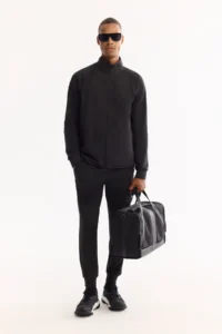 Avva Men's Black Stand-up Collar Zippered Inside Raster Bi-Stretch Technical Fabric Regular Fit Sweatshirt - Image 8