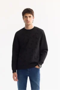 Avva Men's Black Crew Neck Cotton Bi-Stretch Printed Regular Fit Sweatshirt