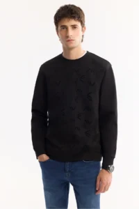 Avva Men's Black Crew Neck Cotton Bi-Stretch Printed Regular Fit Sweatshirt - Image 5