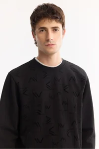 Avva Men's Black Crew Neck Cotton Bi-Stretch Printed Regular Fit Sweatshirt - Image 7
