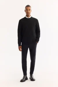 Avva Men's Black Crew Neck Textured Elastane Regular Fit Sweatshirt - Image 6