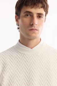 Avva Men's Ecru Crew Neck Textured Elastane Regular Fit Sweatshirt - Image 3