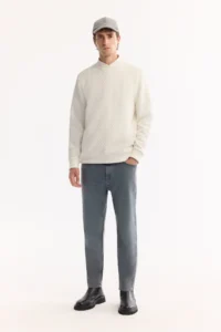 Avva Men's Ecru Crew Neck Textured Elastane Regular Fit Sweatshirt - Image 7