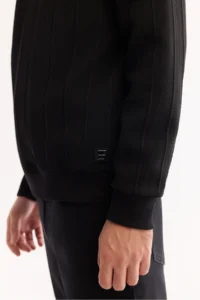 Avva Men's Black Crew Neck Striped Elastane Regular Fit Sweatshirt - Image 4