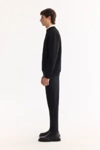 Avva Men's Black Crew Neck Striped Elastane Regular Fit Sweatshirt - Image 5