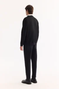 Avva Men's Black Crew Neck Striped Elastane Regular Fit Sweatshirt - Image 6