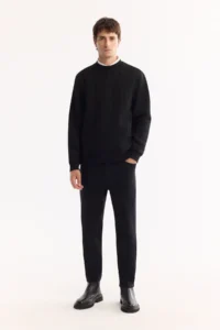 Avva Men's Black Crew Neck Striped Elastane Regular Fit Sweatshirt - Image 7