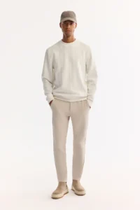 Avva Men's Ecru Crew Neck Striped Elastane Regular Fit Sweatshirt - Image 4