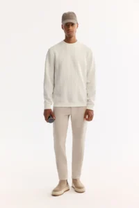 Avva Men's Ecru Crew Neck Striped Elastane Regular Fit Sweatshirt - Image 5