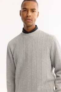 Avva Men's Gray Crew Neck Striped Elastane Regular Fit Sweatshirt - Image 2