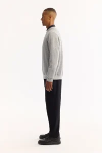 Avva Men's Gray Crew Neck Striped Elastane Regular Fit Sweatshirt - Image 3