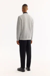 Avva Men's Gray Crew Neck Striped Elastane Regular Fit Sweatshirt - Image 4