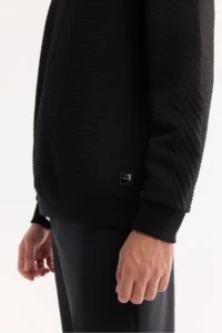 Avva Men's Black Crew Neck Textured Elastane Regular Fit Sweatshirt - Image 4