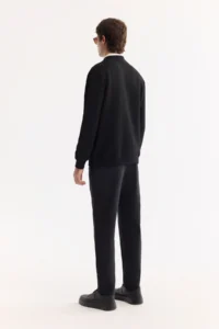 Avva Men's Black Crew Neck Textured Elastane Regular Fit Sweatshirt - Image 6