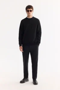 Avva Men's Black Crew Neck Textured Elastane Regular Fit Sweatshirt - Image 7