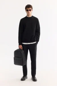 Avva Men's Black Crew Neck Textured Elastane Regular Fit Sweatshirt - Image 8