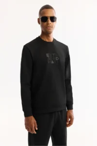 Avva Men's Black Crew Neck Cotton Bi-Stretch Printed Regular Fit Sweatshirt - Image 5