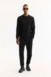 Avva Men's Black Crew Neck Cotton Bi-Stretch Printed Regular Fit Sweatshirt - Image 6