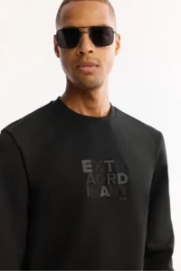 Avva Men's Black Crew Neck Cotton Bi-Stretch Printed Regular Fit Sweatshirt - Image 7