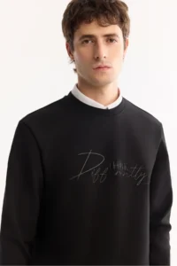 Avva Men's Black Crew Neck Cotton Bi-Stretch Printed Regular Fit Sweatshirt - Image 2