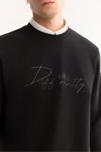 Avva Men's Black Crew Neck Cotton Bi-Stretch Printed Regular Fit Sweatshirt - Image 5