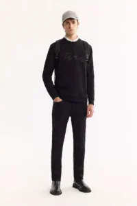 Avva Men's Black Crew Neck Cotton Bi-Stretch Printed Regular Fit Sweatshirt - Image 6