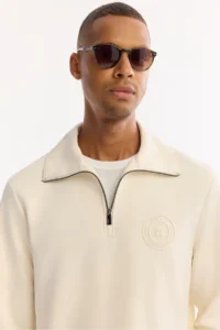 Avva Men's Ecru Stand-Up Collar Zippered Soft Touch Printed Regular Fit Sweatshirt - Image 5