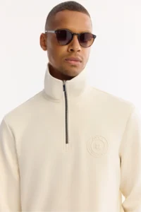Avva Men's Ecru Stand-Up Collar Zippered Soft Touch Printed Regular Fit Sweatshirt - Image 7