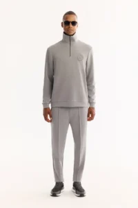 Avva Men's Gray Stand-up Collar Zippered Soft Touch Printed Regular Fit Sweatshirt - Image 5
