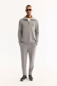 Avva Men's Gray Stand-up Collar Zippered Soft Touch Printed Regular Fit Sweatshirt - Image 6