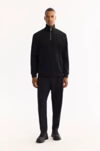 Avva Men's Black Stand-up Collar Zippered Soft Touch Printed Regular Fit Sweatshirt - Image 7