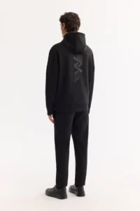 Avva Men's Black Hooded Collar Easy-Iron Bi-Stretch Printed Oversize Fit Sweatshirt - Image 4